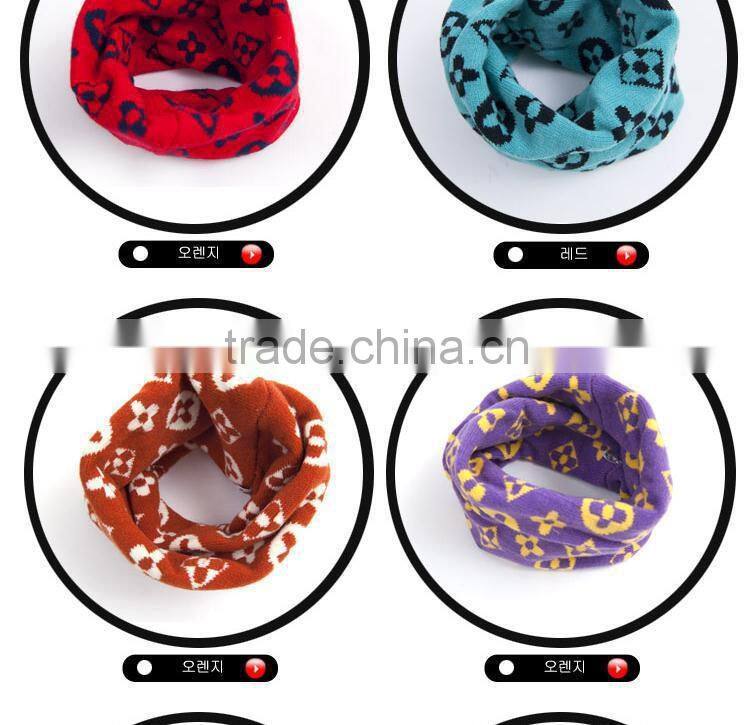 2014 Winter New Flower Pattern Baby Kids Knitted Circle Scarf