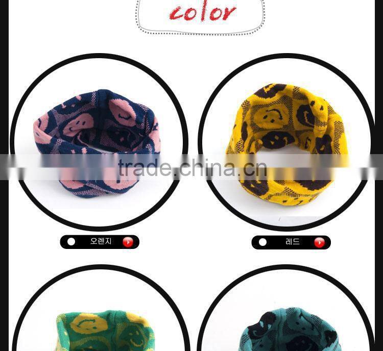 Hot Selling 2014 Winter Latest Cute Smile Face Pattern Knitted Kids Circle Loop Scarf
