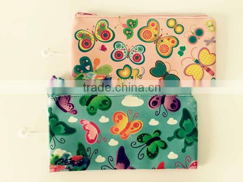 top quality pu material butterfly design digital printing pencil case