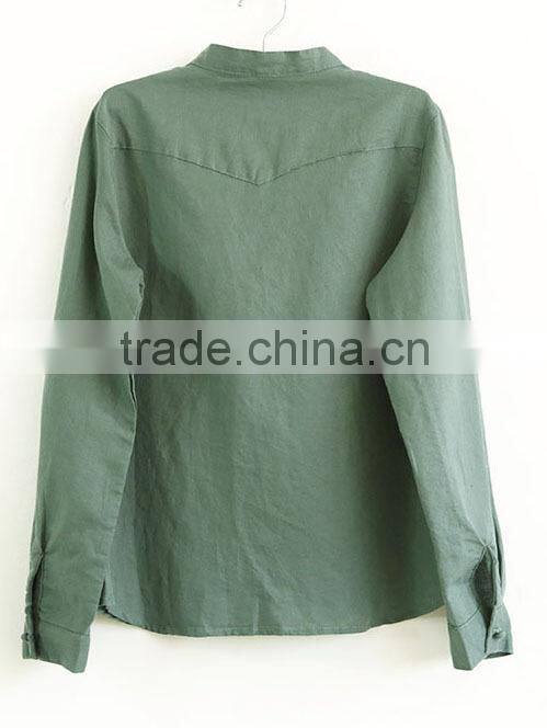 ladies cotton upright collar shirt solid color blouse