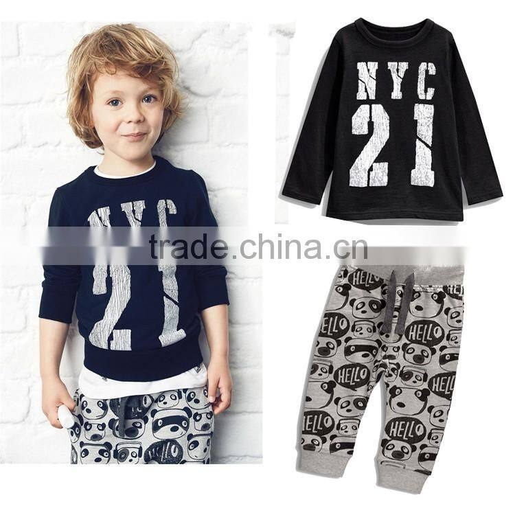 Fashion design of casual baby set black boys tshirt new style of 2016 style for kids spring clothing (uk-022302)