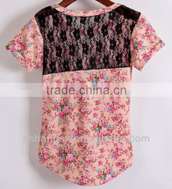 Ladies Flower Printed Cotton Modern Lace Blouses
