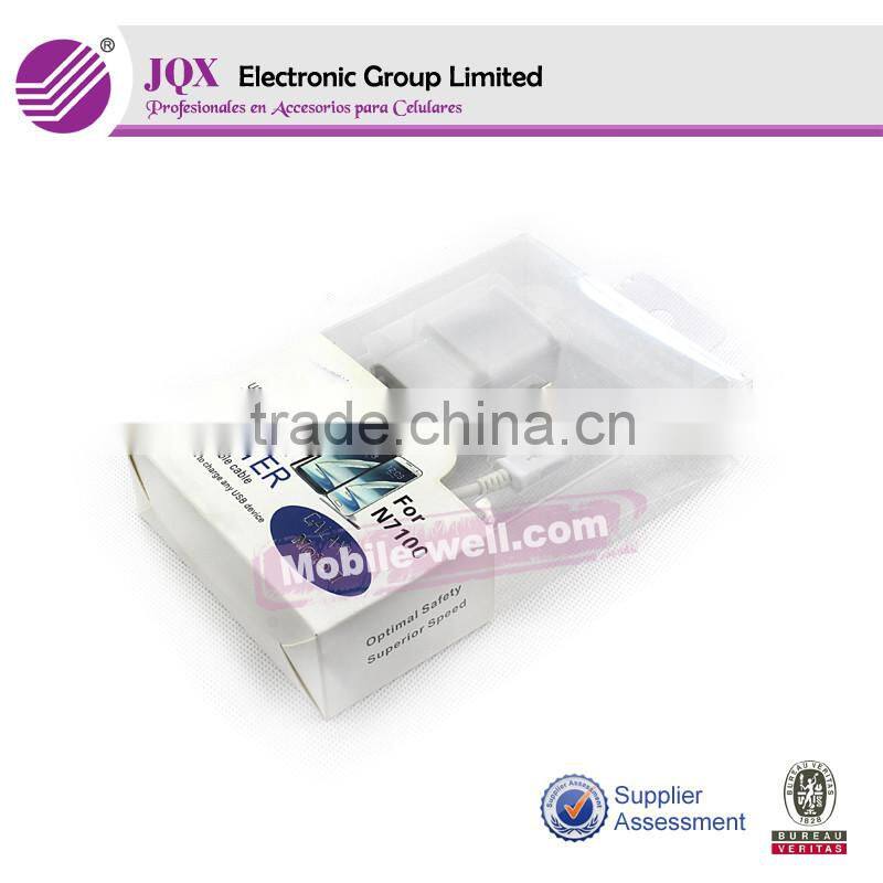 Cell phone 2 in 1 travel adapter charger for samsung galaxy note2 N7100 with USB Data Cable