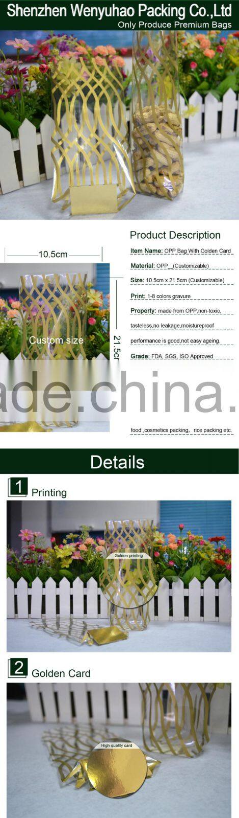 side self adhesive high quality custom printing plastic bags with golden card and printing