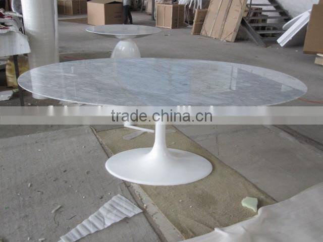 modern fiberglass base and white marble top oval tulip table