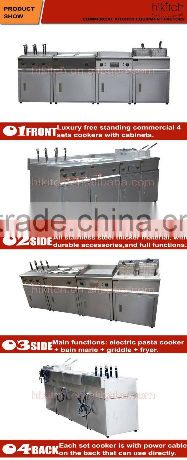 Freestanding stainless steel fryer griddle pasta cooker bain marie with cabinet