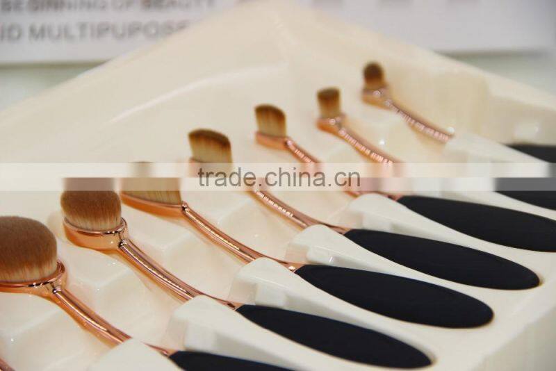 Factory directly super soft black rose gold oval makeup brush 10pcs with rose gold package