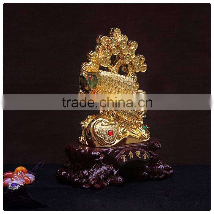 24k Golden color Chinese Luckly fengshui fish ,fish statue