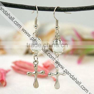 Fashion Glass Pearl Earrings, with CCB Acrylic Pendants(EJEW-JE00489)