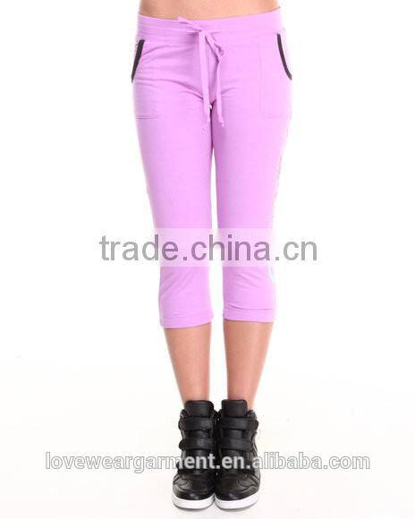 Customized women purple blank wholesale plain capri pants