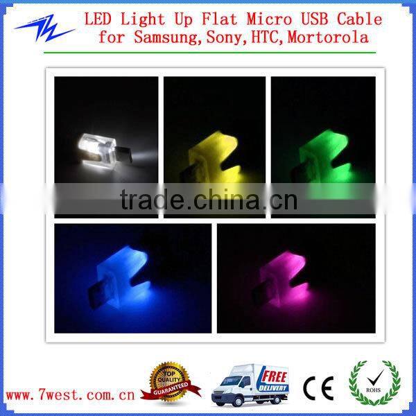 Universal LED Light Up Flat Micro USB Cable Cord with Flat Tangle Free for Smartphones and Tablets
