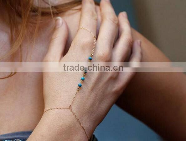 New charm Hot Selling Fashion Turquoise Gold Chain ring Cuff Bracelet