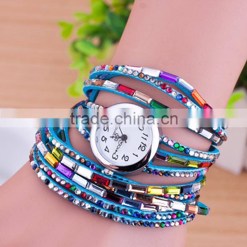 2016 new product Vintage Fashion watch,layered watch bracelet with stones