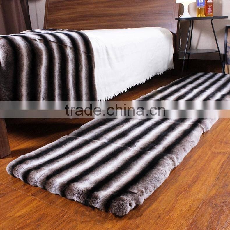 2016 Classic Design Chinchilla Rex Rabbit Fur Carpet Striped Fur Sofa Blanket Home Luxury Sheet