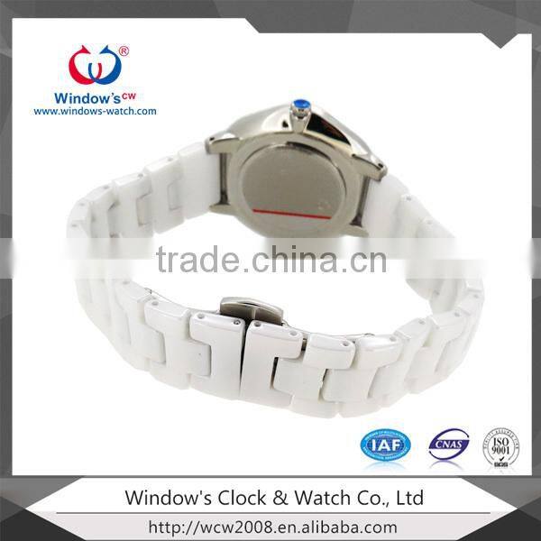 Classic style fashion lady stainless steel back watch ceramic watch