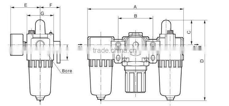 G3/4'' AC5000-06 SMC Series Air Units Three Pieces Combinatiom F.R.L With Gauge