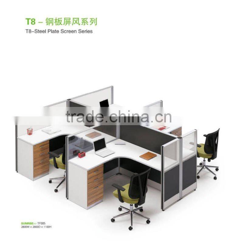 2012 new T8# steel plate 3 seats office partitions with glass