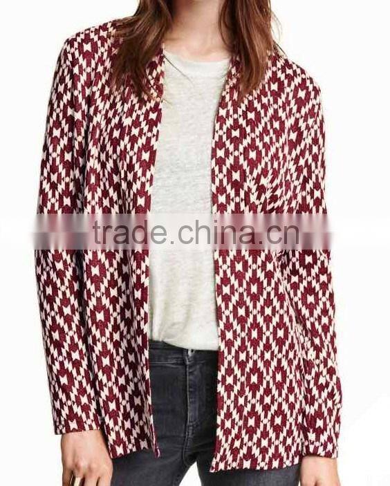 2016 New products ladies' fashion long sleeve cardigan coat double jacquard knitted sweater