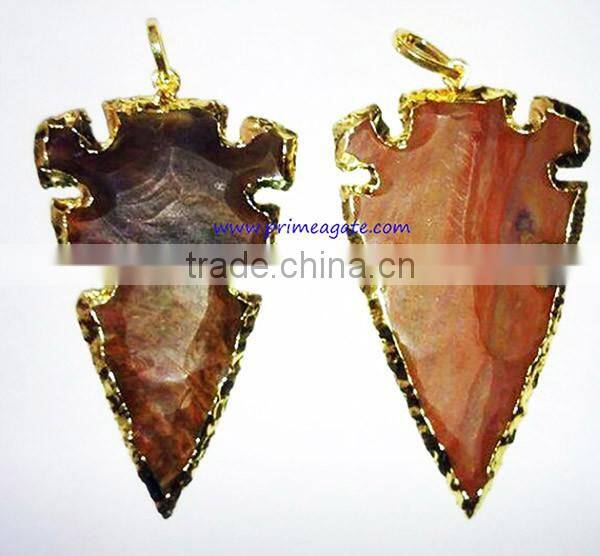 Wholesale Bulk Arrowhead Pendants : Fancy Jasper Electroplated Arrowhead Pendants - 01