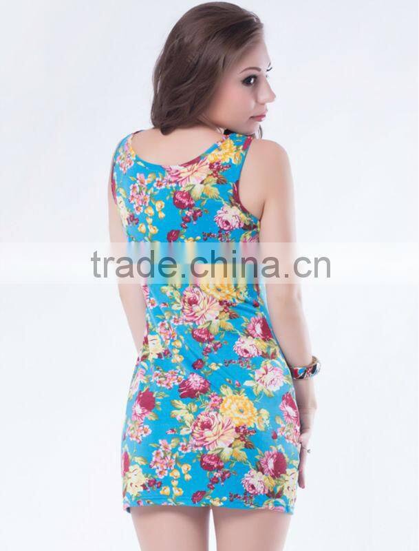 Accept paypal 2015 new fashion sexy ladies party wear short sleeve floral print dress