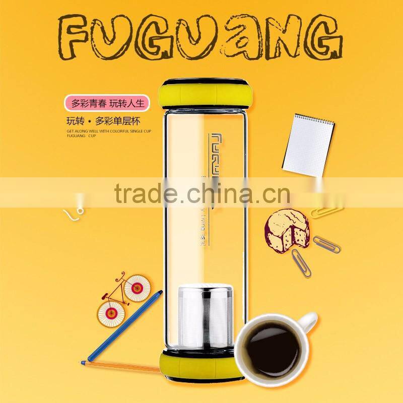 Best Sale Drinking 500 ml Green Sport Glass Water Bottle With Fruit Infuser