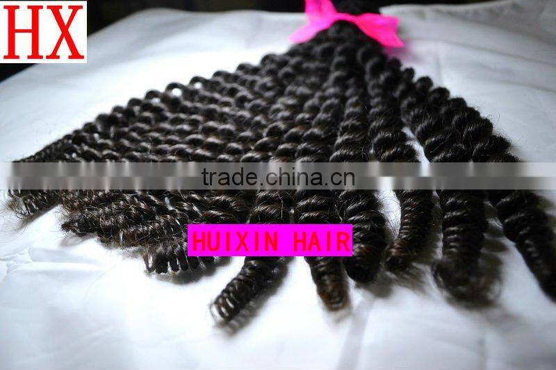 100% human Natural virgin Malaysian spiral hair extensions weave free shipping