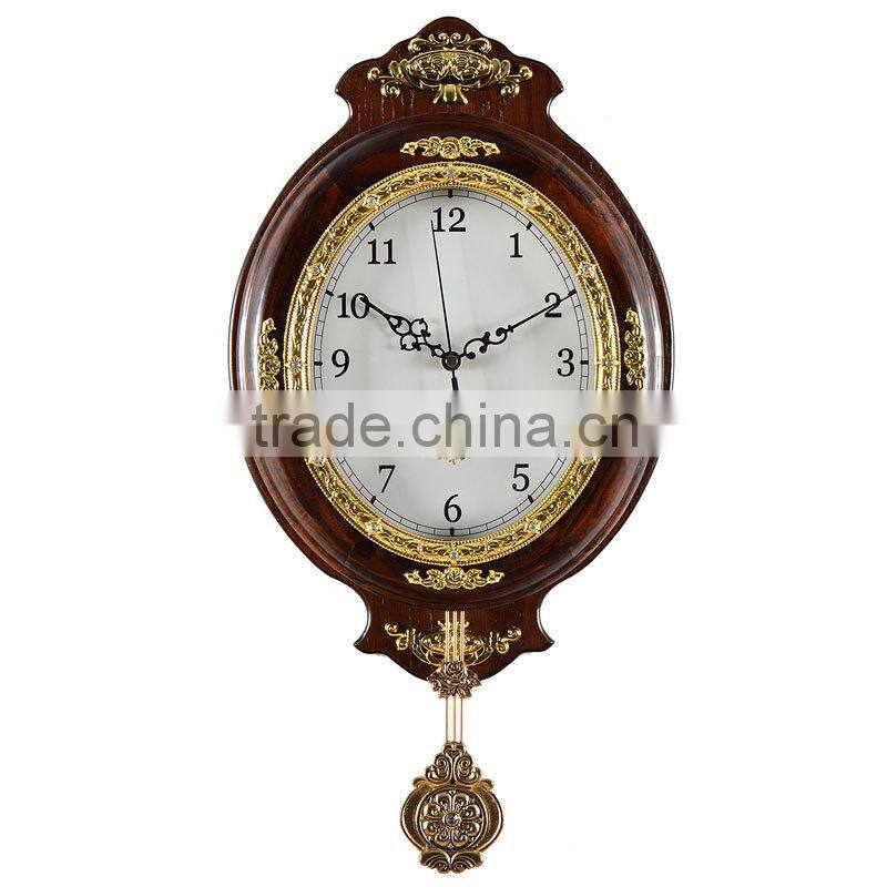 Antique Retro Wood Oval Shape Wall Clock With Pendulum