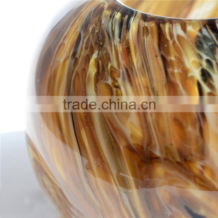 Fashion design handmade wood grain pattern decorative circular glass vase