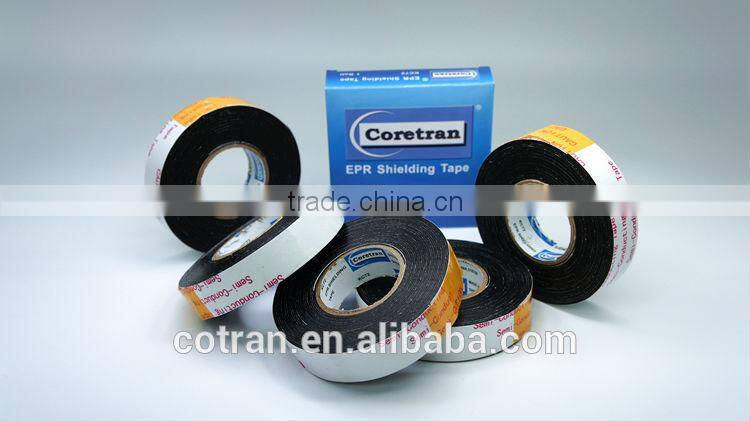 Rubber power cable tape on high voltage solid dielectric cable for conductor and insulation shielding in splices and termination