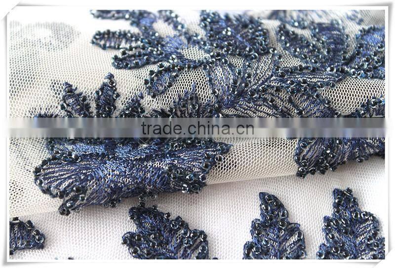 Latest pattern design beads polyester fabric textile for cloths or dress