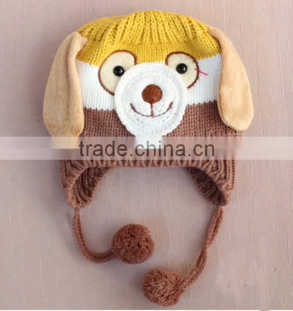 New Animal Dog Monkey Shaped Knitted Baby Cap Boy Autumn Winter Warm Hat Children Kids' Cute Cartoon Ear-protected Beanie