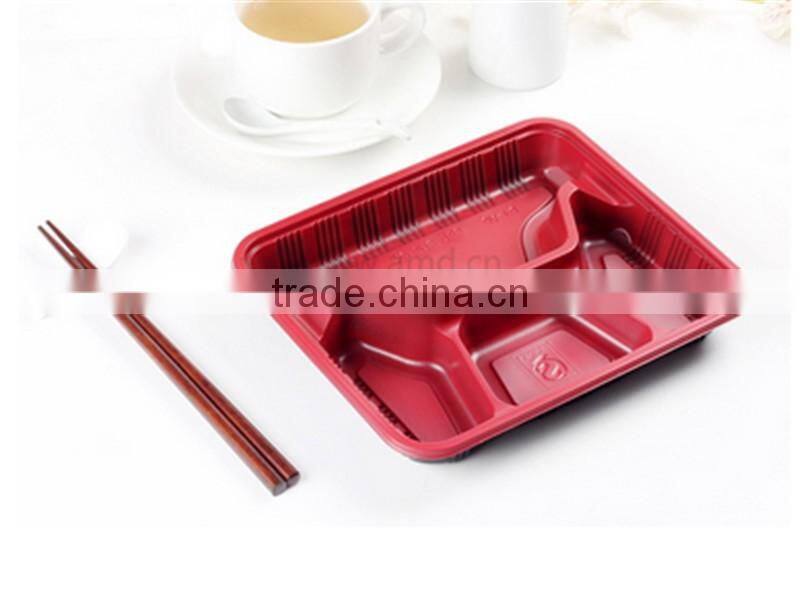 Red color Disposable food containers wholesale takeaway microwave PP food container 4-compartment box