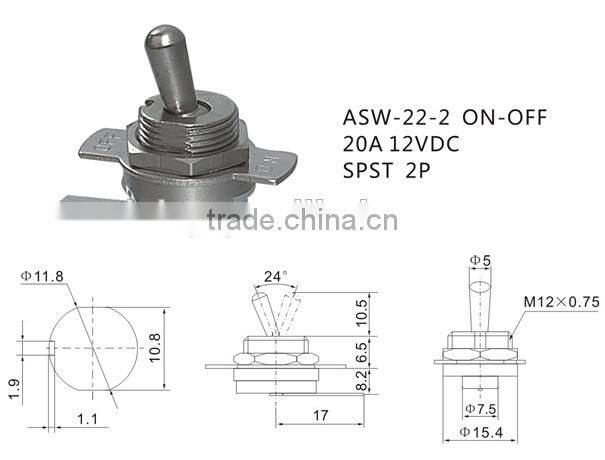 ASW-22-2 12VDC SPST 2P Toggle Switch for Automotive