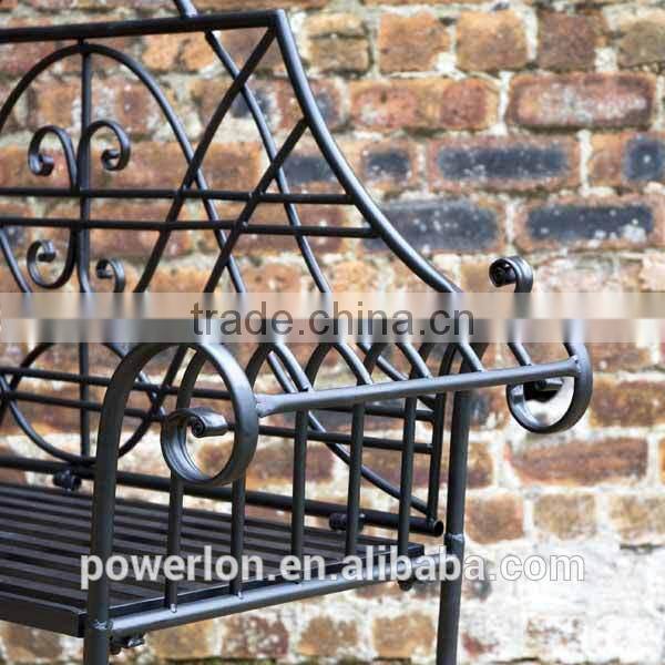 Ornate Steel Garden Bench Swirly Black Design