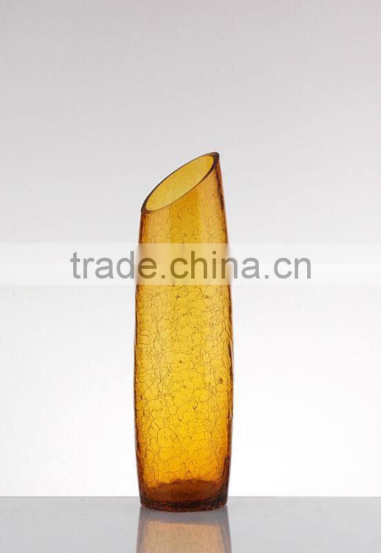 crackled slant top colored glass vase,glass vase slant top,glassware crackled