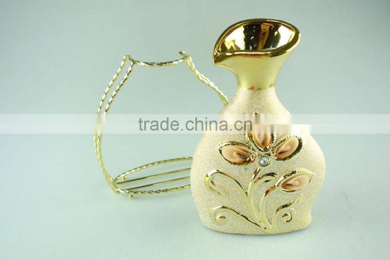 High quanlity electroplated gold ceramic vase for wholesale with iron stand