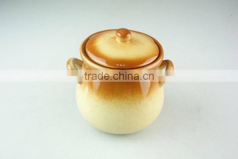 glaze round ceramic tureen, casserole with clear ceramic lid,double ear tureens