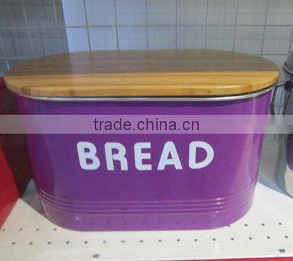 Fasionable colorful Kitchen wooden lid bread bin