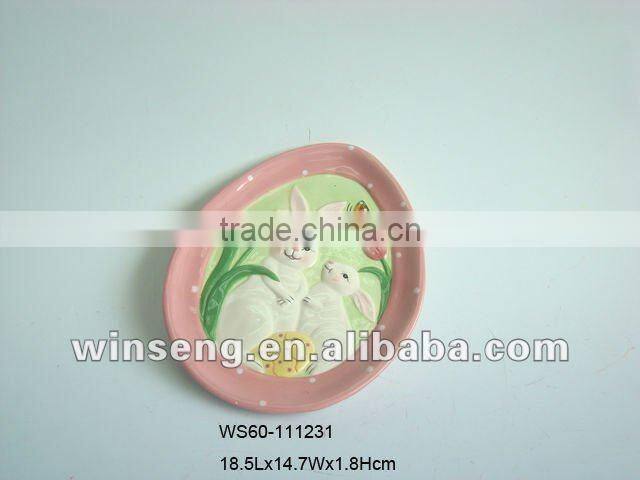 Customized Ceramic Easter Rabbit Plate for promotional gifts