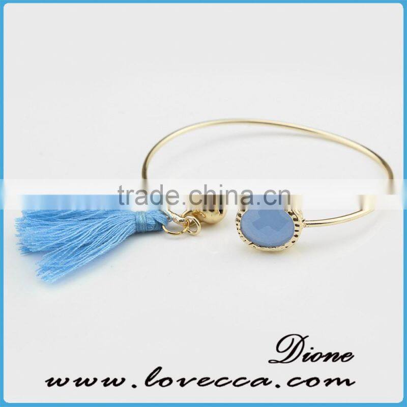 New arrival designs pink adjustable glass stone brass bangle with tassel