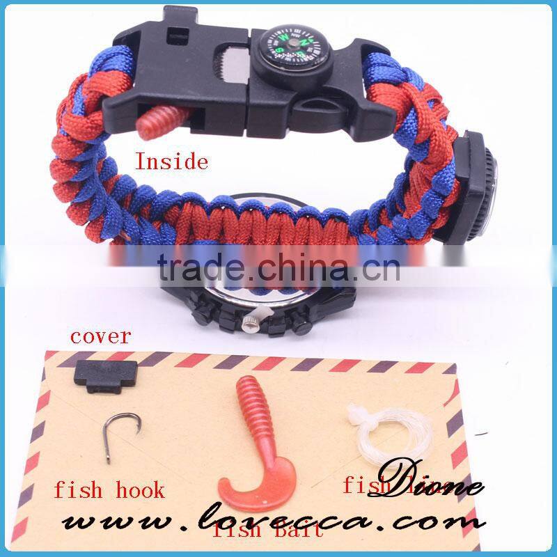 Emergency Paracord Outdoor Watch Bracelet with Fishing Kit Paracord Survival Watch