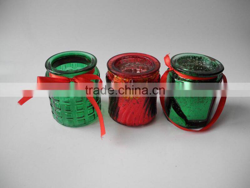 nice luxury electroplating glass jar for christmas with hanging handle