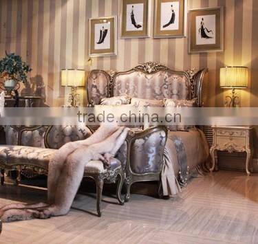 Exquisite French Palace Style Handmade Upholstery Cozy Bed of Wingback Shaped with Nightstand and Bench BF12-03254j