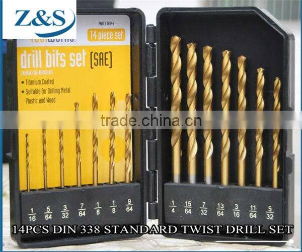 DIN 338 standard Metric&SAE 14PCS Twist Drill Bits Set