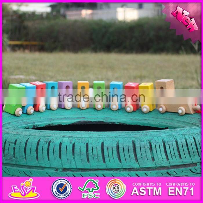 2016 new design educational number and blocks wooden pull toy car W05C079