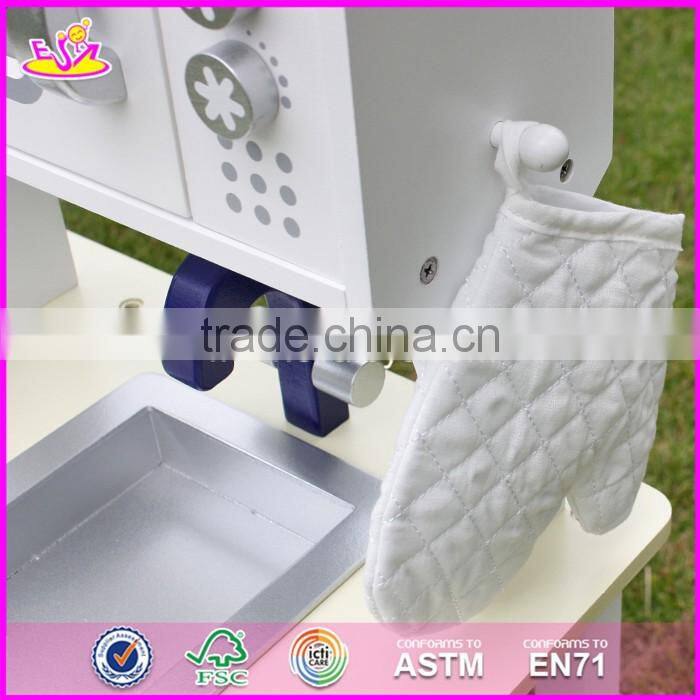 2017 New design children pretend play white wooden toy kitchen play set W10C045W
