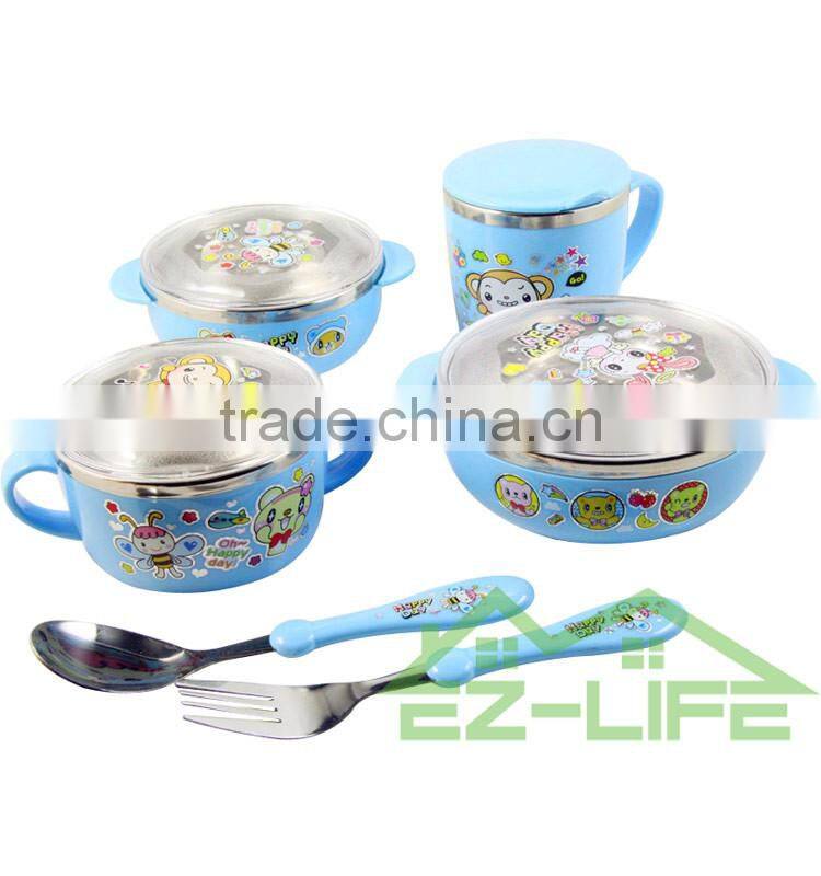 Baby food feeding soup bowls with cup spoon and fork 6 pcs/set Kids dinnerware set