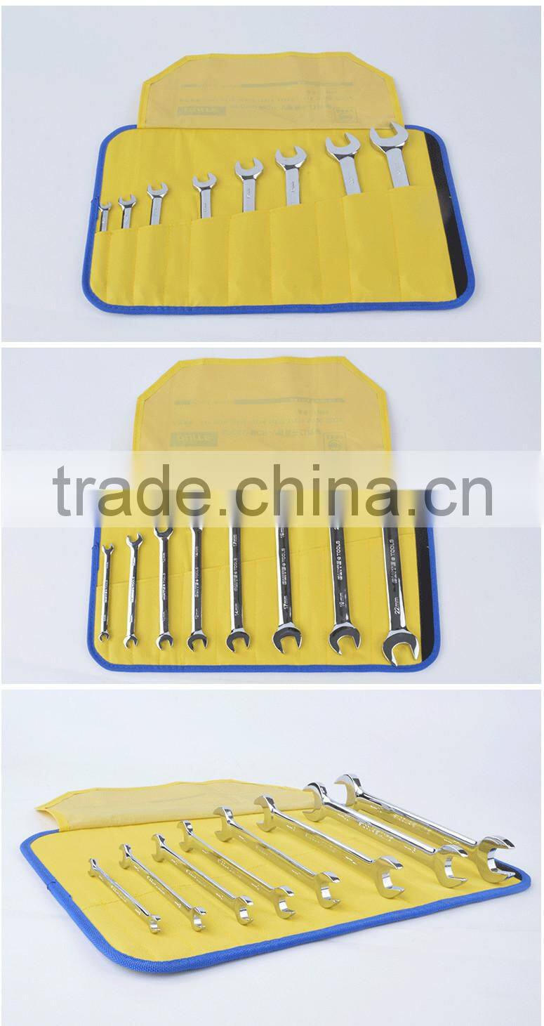 8 pcs mirror surface double end wrench set,ANSI double open end wrench set,metric CR-V anti-rust double open end wrench set