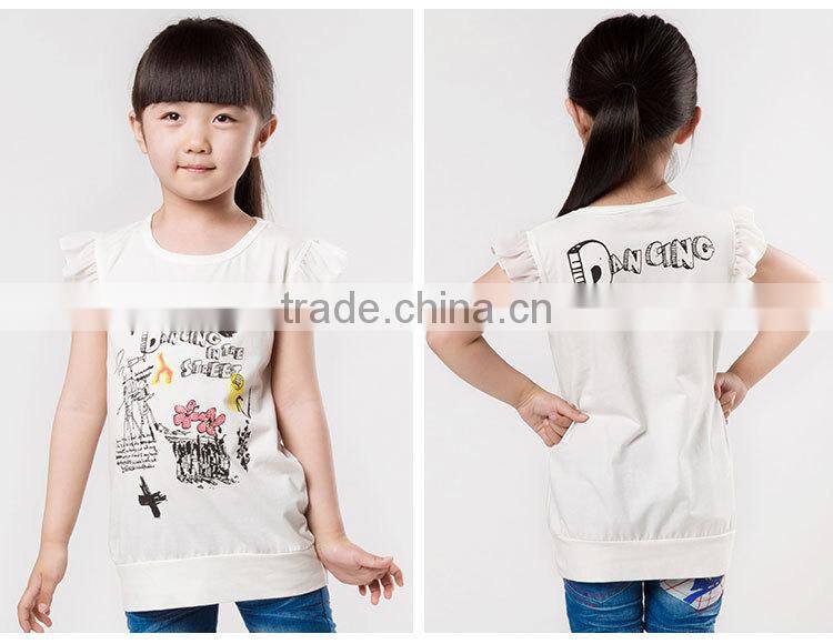 Children's cotton printed lovely butterfly sleeve T-shirt