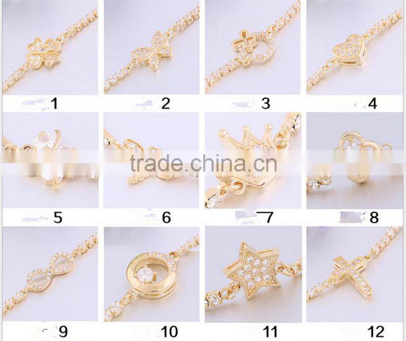 Eco-friendly copper 18K gold plating crystal bracelet for young lady